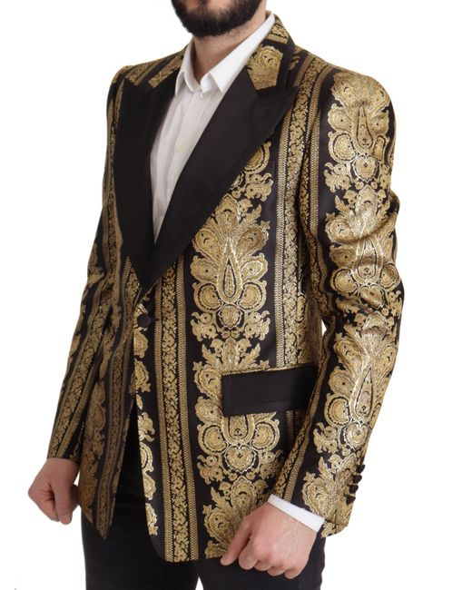 Dolce & Gabbana Black Gold Jacquard Single Breasted Blazer for men