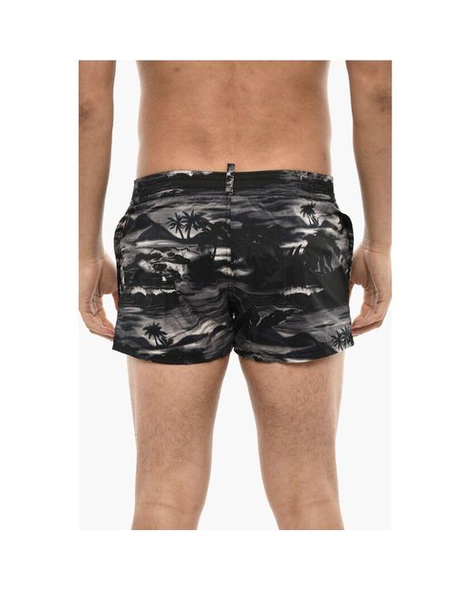DSquared² Black Beach Print Boxer Swim Shorts for men