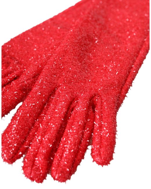 Dolce & Gabbana Red Lurex Fantasia Mid Arm Length Gloves