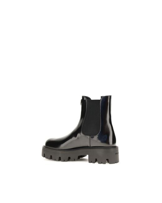 Prada Black Calf Leather Bos Taurus Chelsea Boots