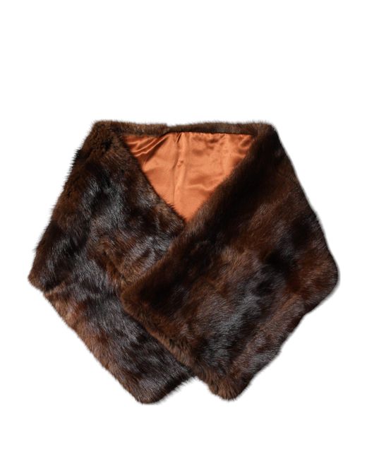 Dolce & Gabbana Brown Stripe Fur Shawl Wrap Scarf