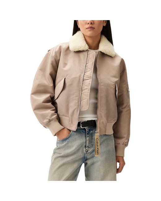 Calvin Klein Brown Beige Polyester Jackets & Coat