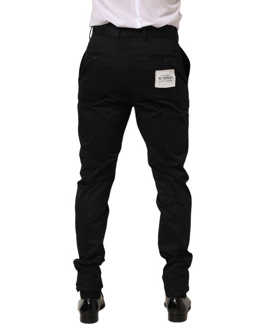 Dolce & Gabbana Black Cotton Tapered Leg Dress Trouser Pants for men