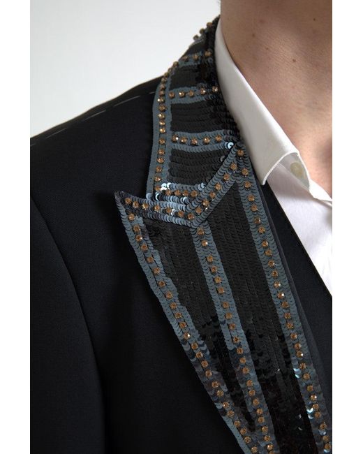 Dolce & Gabbana Black Embellished Wool 2 Piece Sicilia Suit for men