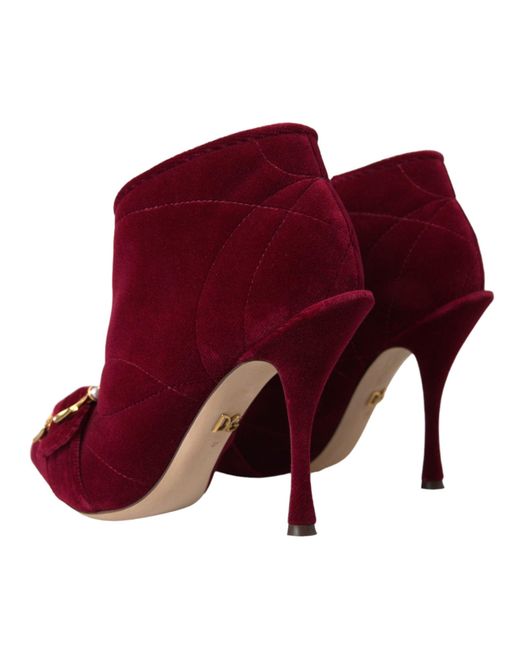 Dolce & Gabbana Red Dark Velvet Devotion Buckle Boots Shoes