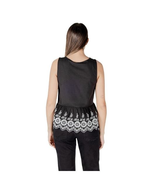 Ichi Black Cotton Tank Top