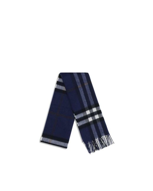 Burberry Blue Cashmere Check Pattern Scarf for men
