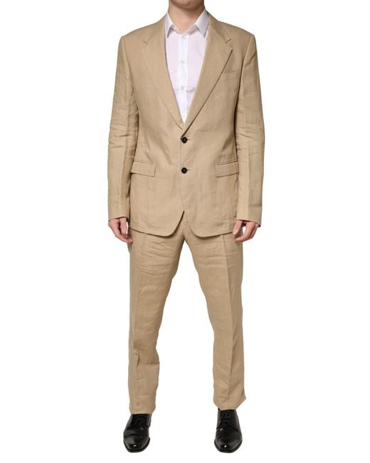 Dolce & Gabbana Natural Taormina Single Breasted Formal 2 Piece Suit Linen for men