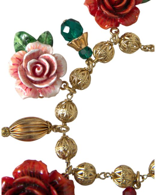Dolce & Gabbana White Brass Crystal Rose Ball Chain Bracelet