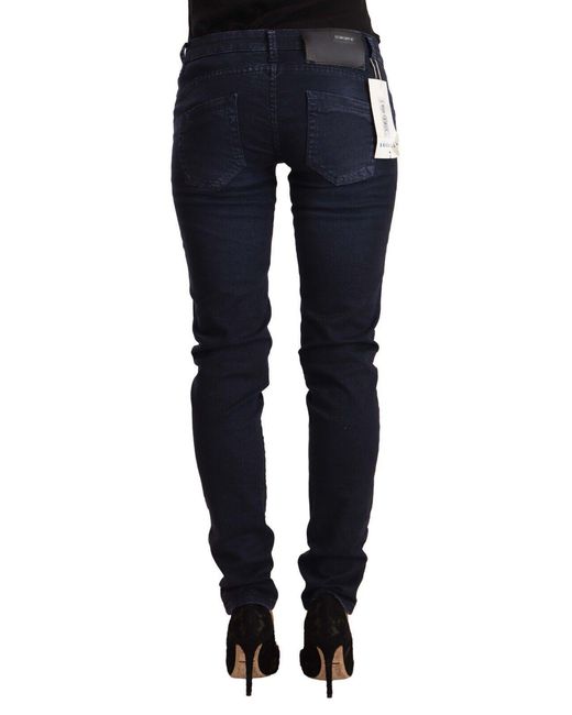 Acht Blue Washed Cotton Low Waist Slim Fit Denim Jeans