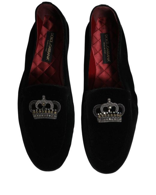 Dolce & Gabbana Black Crown Embellished Dress Loafers Shoes for men