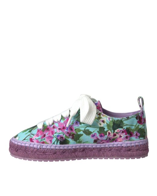 Dolce & Gabbana Purple Canvas Floral Espadrilles Sneakers Shoes