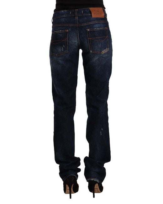 Gianfranco Ferré Blue Gf Ferre Dark Washed Mid Waist Cotton Denim Straight Jeans