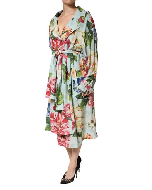 Dolce & Gabbana Red Floral Silk Wrap Midi Long Sleeve Dress