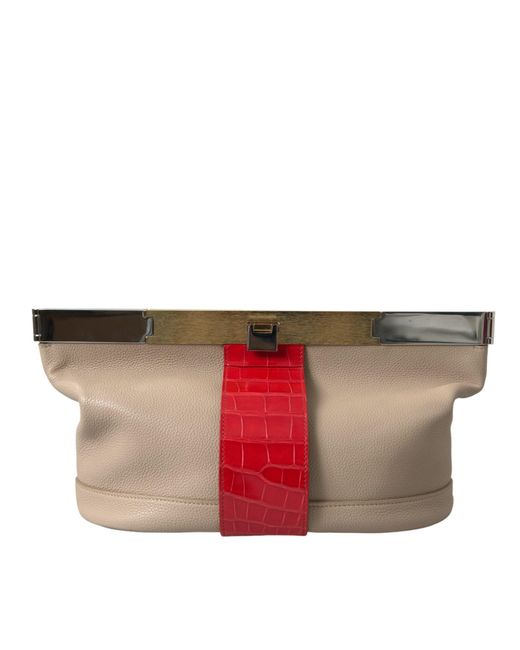 Balenciaga Red Two Tone Exotic Leather Clutch
