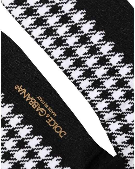 Dolce & Gabbana Black White Houndstooth Mid Calf Accessory Socks