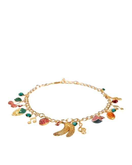 Dolce & Gabbana Metallic Gold Tone Brass Fruity Crystal Embellished Waist Chain Belt