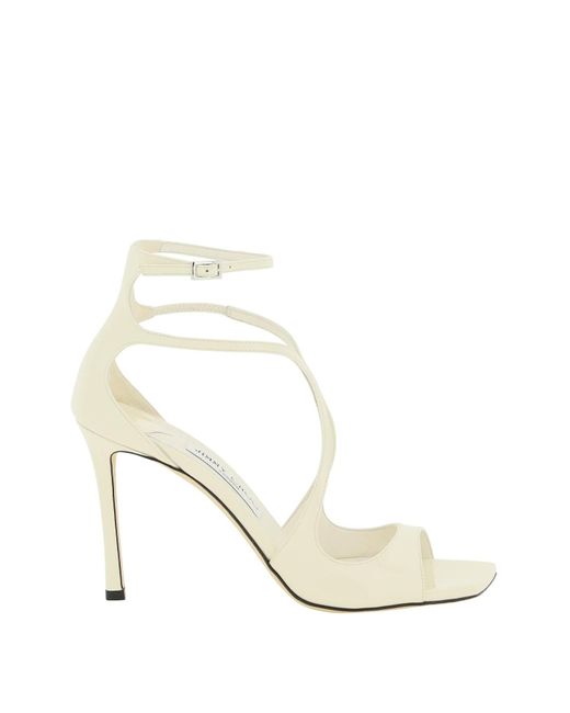 Jimmy Choo Patent Leather Azia 95 Sandals in White | Lyst
