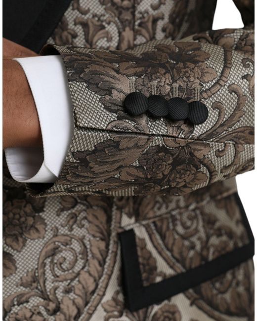 Dolce & Gabbana Black Floral Jacquard Formal 3 Piece Suit for men