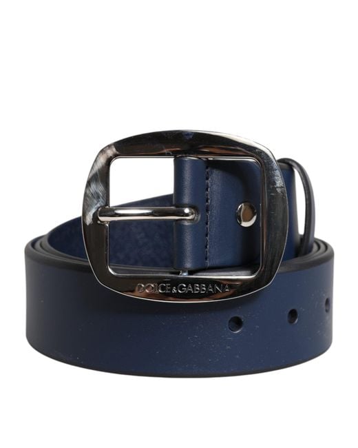 Dolce & Gabbana Blue Calf Leather Classic Metal Buckle Belt for men