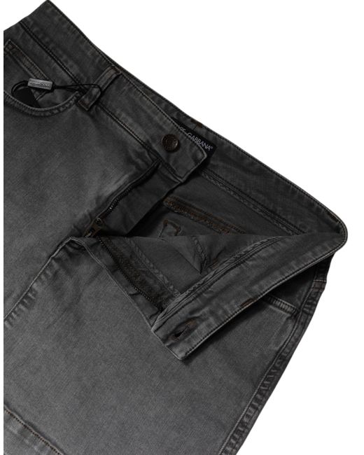 Dolce & Gabbana Gray Cotton Stretch Mid Waist Denim Mini Skirt