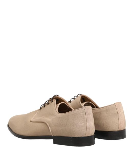 Dolce & Gabbana White Beige Canvas Derby Lace Up Dress Men Shoes for men