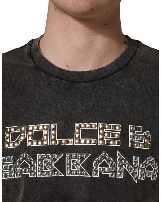 Dolce & Gabbana Black Gray Logo Embellished Men Crew Neck T for men