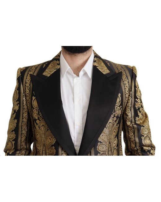Dolce & Gabbana Black Gold Jacquard Single Breasted Blazer for men