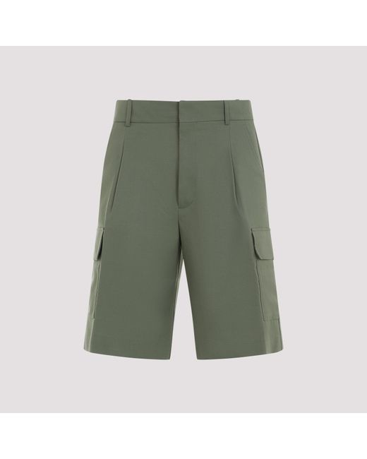Drole de Monsieur Kaki Green Virgin Wool Cargo Shorts for men