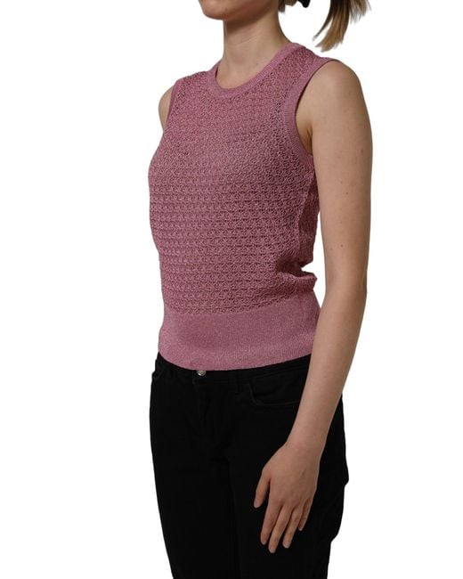 Dolce & Gabbana Purple Pink Sheer Mesh Crew Neck Sleeveless Tank Top