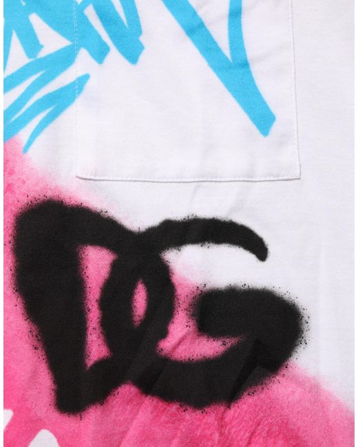Dolce & Gabbana White Graphic Print Cotton Crew Neck T for men