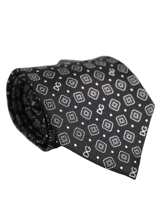 Dolce & Gabbana Men Black Dg Logo 100% Silk Adjustable Tied Necktie Tie for men