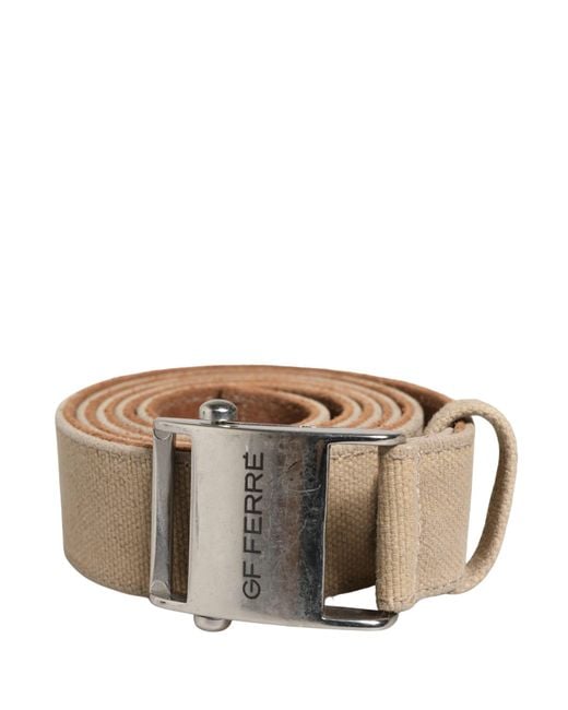 Gianfranco Ferré Brown Men Beige Canvas Silver Metal Buckle Cintura Belt for men