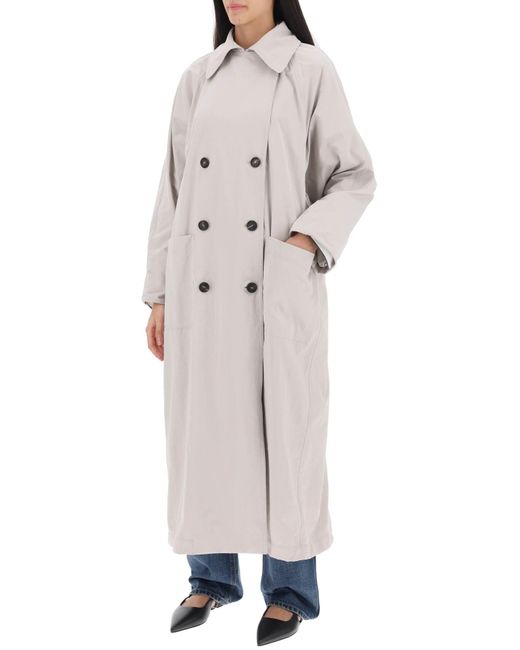 Brunello Cucinelli Gray Double Breasted Trench Coat With Shiny Cuff Details
