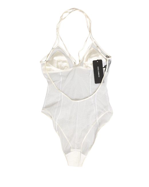 Dolce & Gabbana White Sheer Nylon Bodysuit Halterneck Underwear
