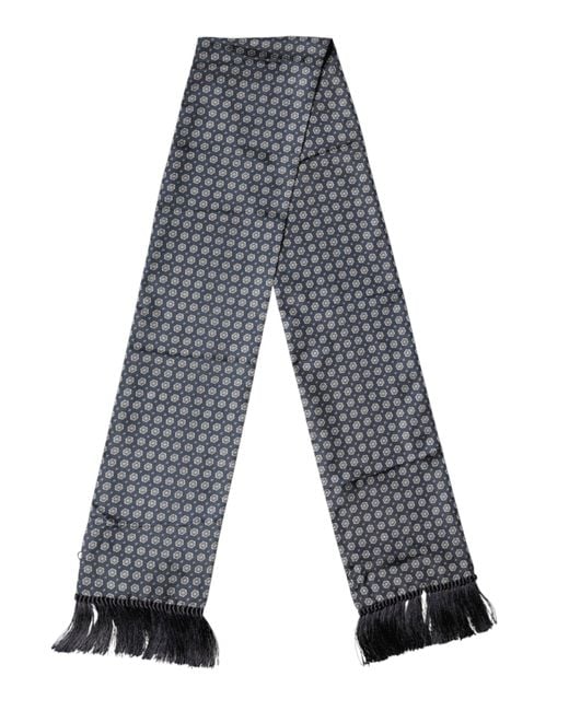 Dolce & Gabbana Blue Patterned Silk Fringes Foulard 138Cm X 15.5Cm Scarf for men