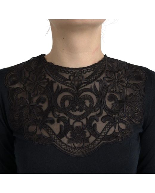 Dolce & Gabbana Black Lace Neck Long Sleeve Top