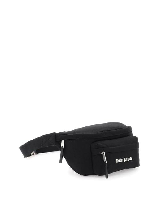 Palm Angels Black Canvas Waist Bag With Embroidered Logo for men