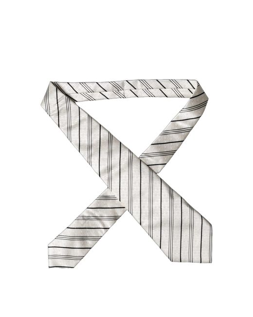 Dolce & Gabbana White Black Stripes Silk Adjustable Necktie Tie