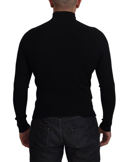 Dolce & Gabbana Black Elegant Wool Half Zip Turtleneck Sweater for men