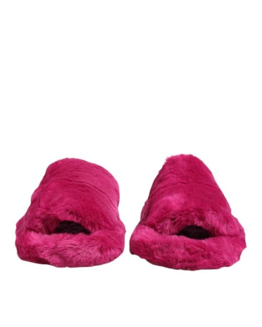 Dolce & Gabbana Pink Acrylic Faux Fur Mens Flats Sandals Shoes for men