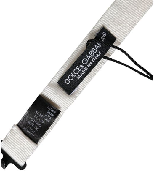 Dolce & Gabbana White Silk Adjustable Neck Papillon Bow Tie for men