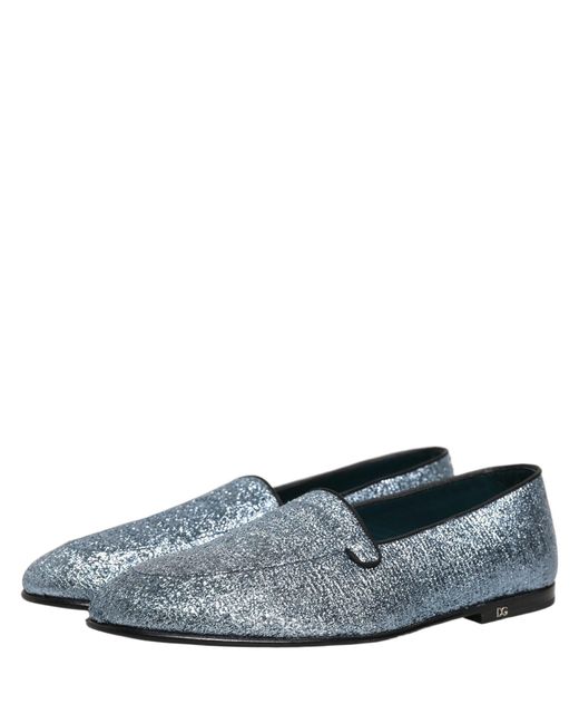 Dolce & Gabbana Gray Blue Glitter Lurex Dg Logo Dress Loafers Shoes for men