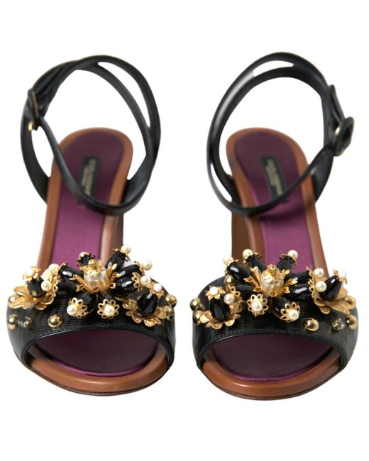 Dolce & Gabbana Black Elegant Embellished Leather Sandals