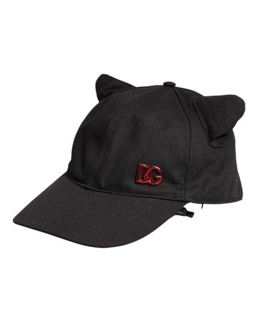 Dolce & Gabbana Black Cotton Logo Patch 6 Panels Baseball Cap Hat for men