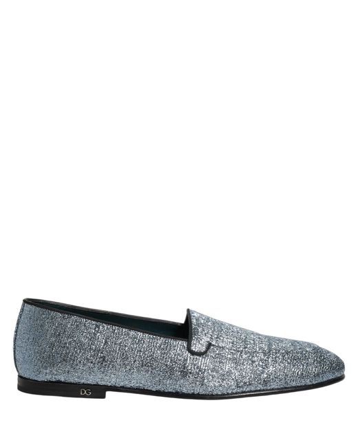 Dolce & Gabbana Gray Blue Glitter Lurex Dg Logo Dress Loafers Shoes for men