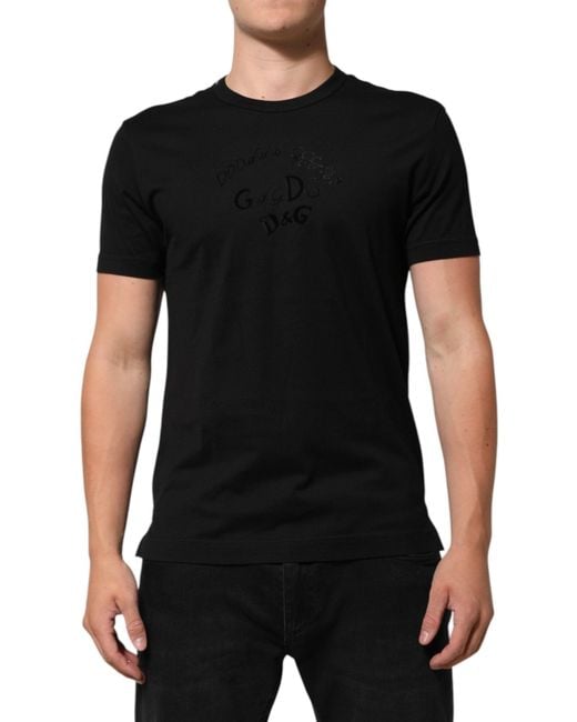 Dolce & Gabbana Black Logo Embroidered Tshirt for men