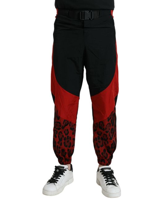 Dolce & Gabbana Black Leopard Print Nylon Jogger Pants for men