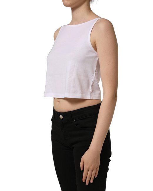 Dolce & Gabbana White Cotton Sleeveless Cropped Tank Top