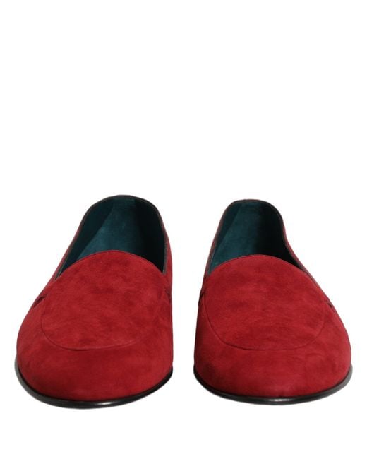 Dolce & Gabbana Red Suede Logo Slip On Flats Loafers Shoes for men